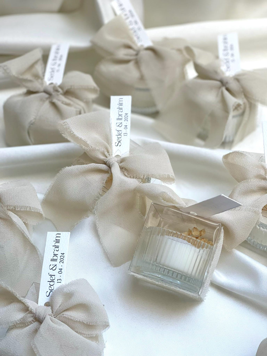 Personalized Candle Gift Box with Ribbon | Bow-Tie Candle | Wedding, Baby Shower, PartyFavor