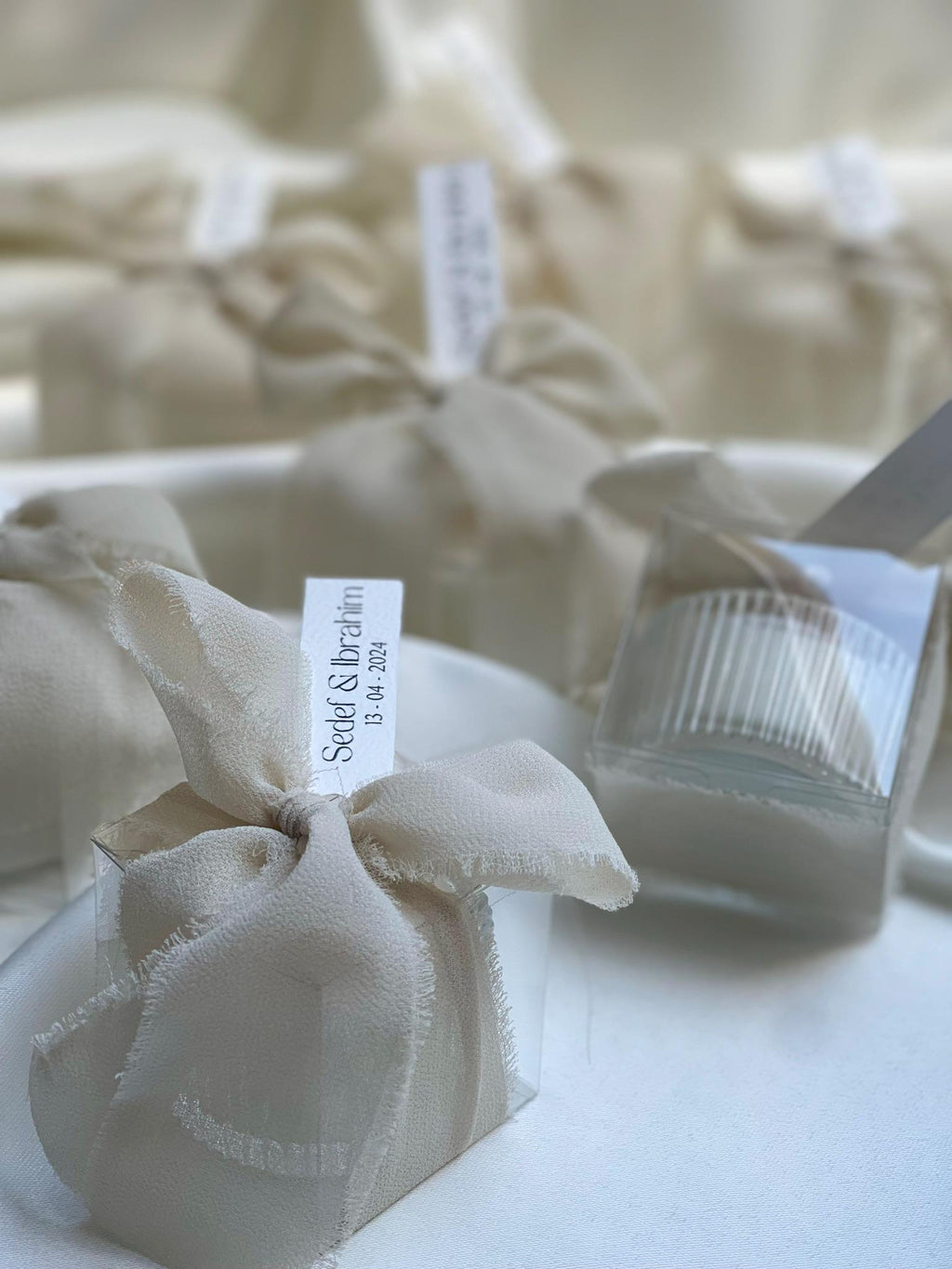 Personalized Candle Gift Box with Ribbon | Bow-Tie Candle | Wedding, Baby Shower, PartyFavor