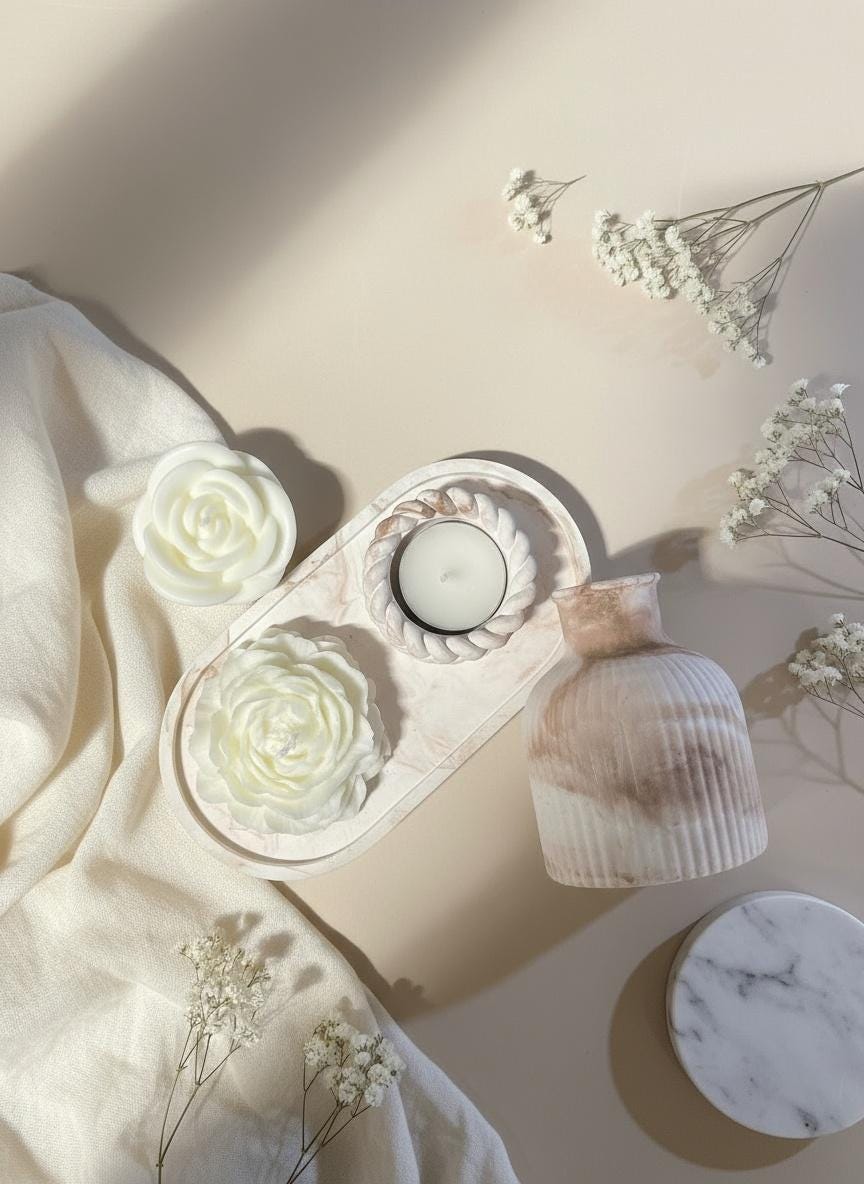 Luxury Handmade Home Decor Set | Rope-Detail Coasters, Vase, Tealight Holder & Flower Candles