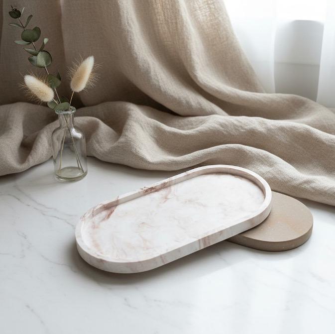 Handmade Oval Tray – Minimal Marble Look | Aesthetic Home Decor | Jewelry & Candle Display | Gift Idea | Elegant Cement Tray