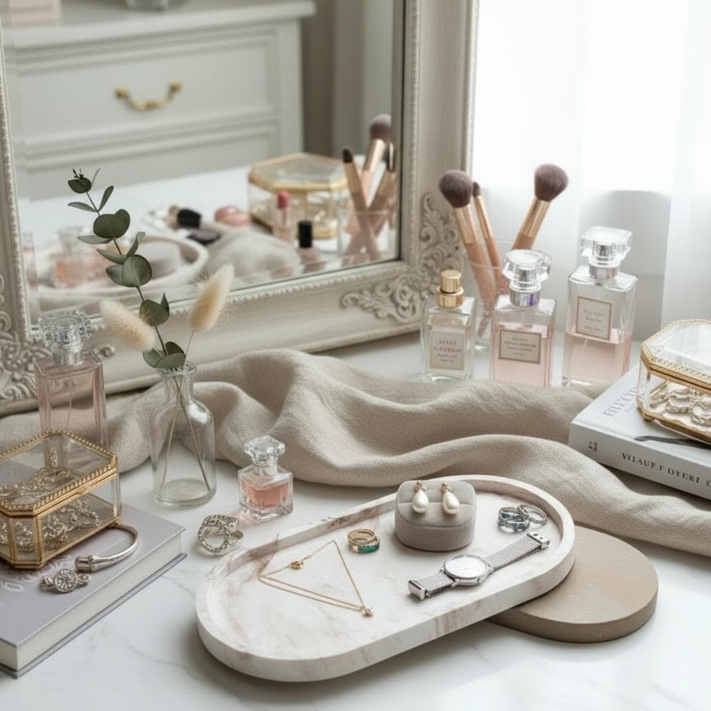 Handmade Oval Tray – Minimal Marble Look | Aesthetic Home Decor | Jewelry & Candle Display | Gift Idea | Elegant Cement Tray