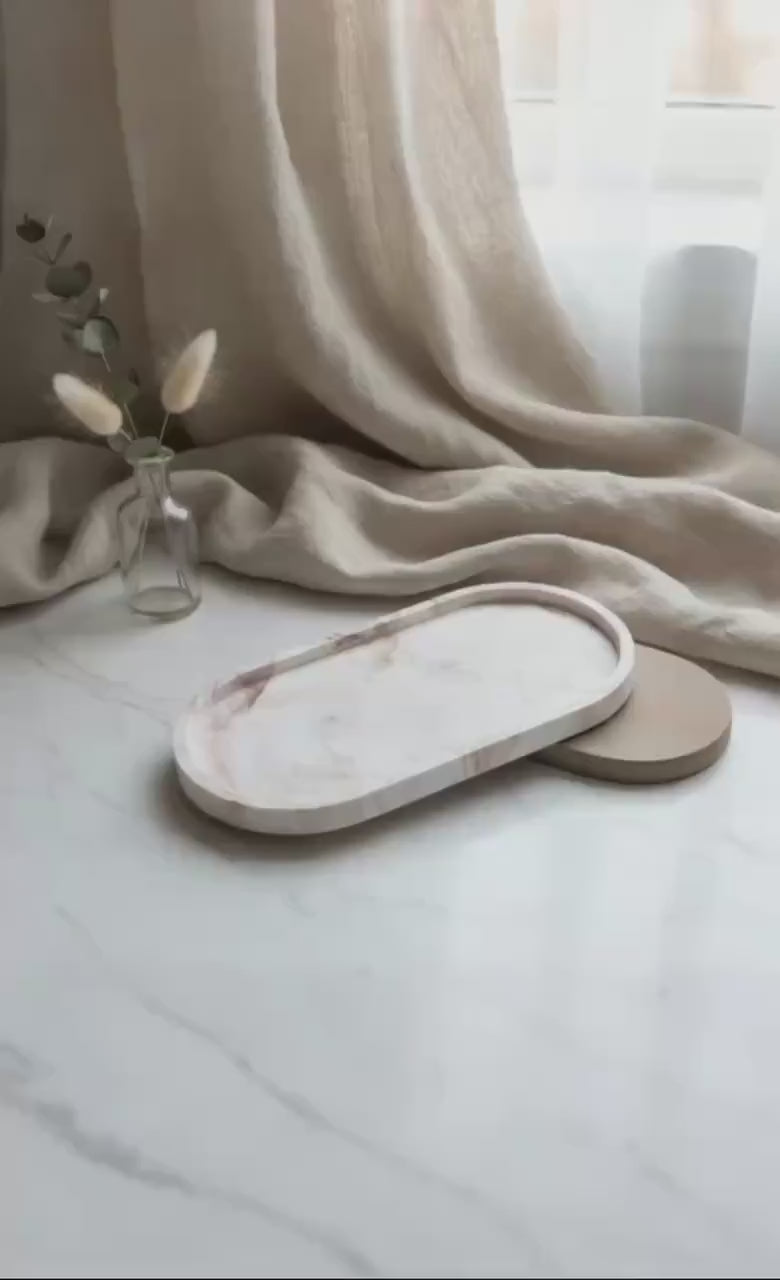Handmade Oval Tray – Minimal Marble Look | Aesthetic Home Decor | Jewelry & Candle Display | Gift Idea | Elegant Cement Tray